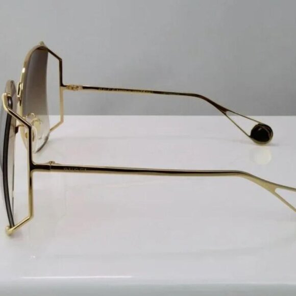Gucci GG0252S 003 63mm Square Oversized Sunglasses Gold w/Brown Lenses - Picture 2 of 7
